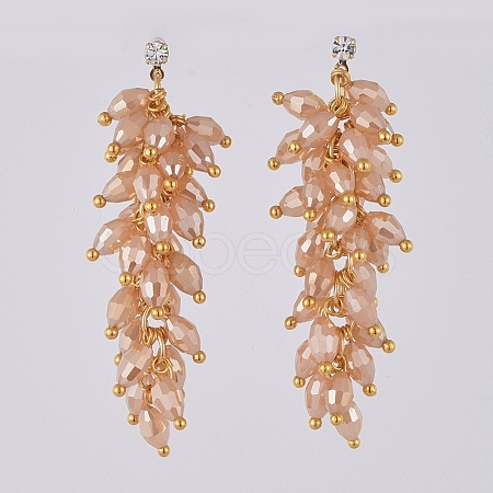 Electroplate Glass Cluster Beads Dangle Stud Earrings EJEW-JE03824-04-1