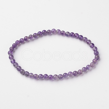 Natural Amethyst Round Bead Stretch Bracelets BJEW-L594-B08-1