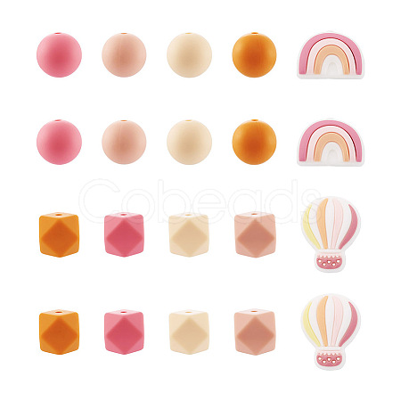 Beadthoven 50Pcs 10 Style Food Grade Eco-Friendly Silicone Beads SIL-BT0001-03-1