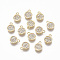 Brass Micro Pave Clear Cubic Zirconia Charms, Nickel Free, Flat Round, Real 18K Gold Plated, 8.5x6.5x1.5mm, Hole: 0.9mm