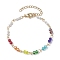 7 Chakra Faceted Glass & 3mm Round Shell Pearl Link Bracelets for Women, Colorful, 6-3/4 inch(17.3cm)