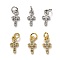 Brass Micro Pave Cubic Zirconia Tiny Cross Charms, with Jump Rings, Long-Lasting Plated, Mixed Color, 12x6x2mm, Hole: 3mm