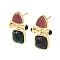 Ion Plating(IP) Natural Apatite and Natural Rhodonite Stud Earring Findings, with Golden Plated Brass Findings, Square, 25x16mm