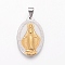 PVD Vacuum Plating 304 Stainless Steel Pendants, Oval with Virgin Mary, Golden & Stainless Steel Color, 31x20x3.5mm, Hole: 7.5x4mm