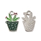 Alloy Enamel Pendants, Potted Plant Charm, Platinum, Dark Slate Gray, 22x14.5x1.5mm, Hole: 2.5mm