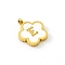 Golden Tone Stainless Steel Pave White Shell Letter Flower Charms, Letter E, 13mm