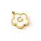 Golden Tone Stainless Steel Pave White Shell Letter Flower Charms, Letter G, 13mm