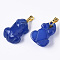 Natural Agate Pendants, with Golden Plated Metal(Brass or Iron Materials Random Delivery) Snap On Bails, Dyed, Frog, Blue, 20~22x13~15.5x9.5mm, Hole: 2x5mm