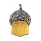 Glass Pendants, with Brass Findings and Polymer Clay Rhinestone, Buddha Head, Gunmetal, Gold, 39~41.5x29~30x15.5~16mm, Hole: 7.5x4.5mm