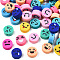 Handmade Polymer Clay Beads, Flat Round with Expression, Mixed Color, 9~10x4~5mm, Hole: 1.6mm