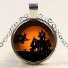 Halloween Picture Glass Pendant Necklaces NJEW-D280-35S-1