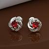 Flower Silver Color Plated Brass Cubic Zirconia Stud Earrings EJEW-BB11772-A-7