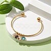 304 Stainless Steel Cuff Bangles with Brass Leaf Charms BJEW-JB10173-2