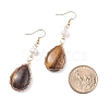 Natural Tiger Eye Teardrop Dangle Earrings with Natural Pearl EJEW-JE04850-04-4