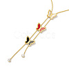 Colorful Natural Shell Butterfly & Crystal Rhinestone Pendant Lariat Necklace NJEW-M199-04G-2