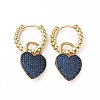 Cubic Zirconia Heart Padlock Dangle Hoop Earrings KK-E060-01G-2