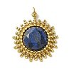 Ion Plating(IP) 304 Stainless Steel Pave Faceted Natural Lapis Lazuli Pendants FIND-Z028-38B-1