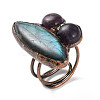 Horse Eye & Round Natural Amethyst & Labradorite Adjustable Rings RJEW-A041-05R-2