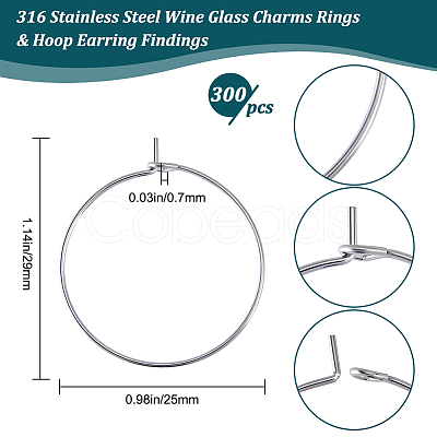 Beebeecraft 300Pcs 316 Surgical Stainless Steel Wine Glass Charms Rings STAS-BBC0003-19-1