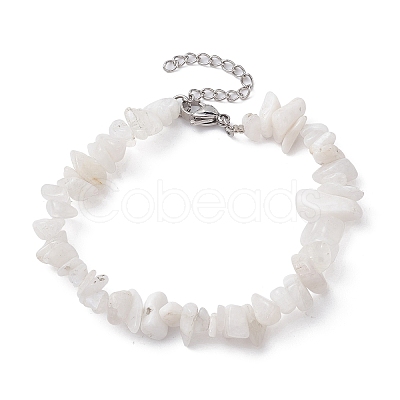 Natural Rainbow Moonstone Chips Beaded Bracelet BJEW-JB09686-10-1