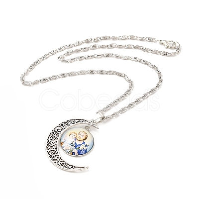 Glass Religion Fairy with Crescent Moon Pendant Necklace NJEW-P270-01C-1