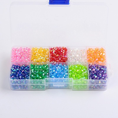 Ten Color Boxed Eco-Friendly AB Color Plated Transparent Acrylic Beads MACR-X0019-4mm-01-1