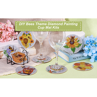 DIY Bees Theme Diamond Painting Acrylic Cup Mat Kits DIY-TAC0012-72-1