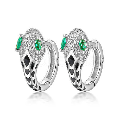 Anti-Tarnish Snake Shape Rhodium Plated 925 Sterling Silver Hoop Earrings WH7700-2-1