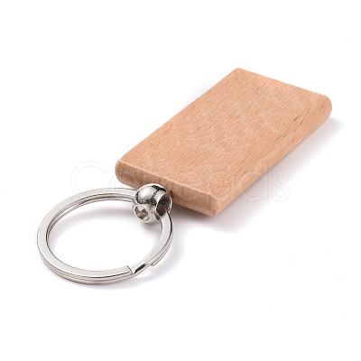 Natural Wood Keychain HJEW-P008-02-1