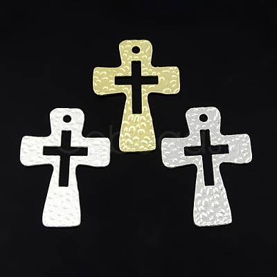 Hammered Cross Alloy Pendants PALLOY-D259-M-1