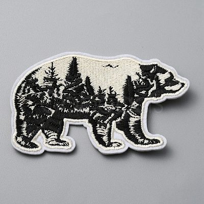 Polar Bear with Scenery Computerized Embroidery Cloth Iron on/Sew on Patches DIY-WH0409-15A-1