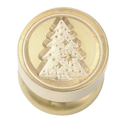 Christmas Golden Tone Round Wax Seal Brass Stamp Heads AJEW-M040-01G-A-1