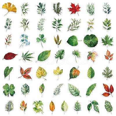 50Pcs PVC Self-Adhesive Leaf Stickers AJEW-R002-04A-1