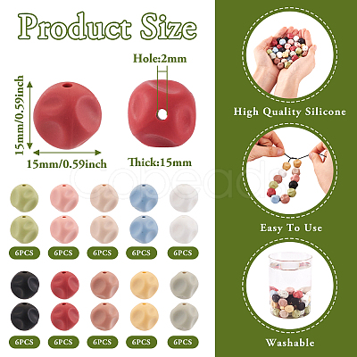 Pandahall 60Pcs 10 Colors Cube Food Grade Eco-Friendly Silicone Beads SIL-TA0001-54A-1