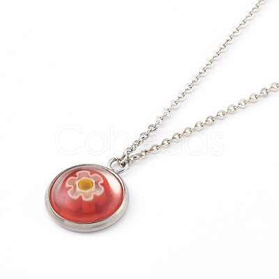 Handmade Millefiori Glass Pendant Necklaces NJEW-JN03343-1