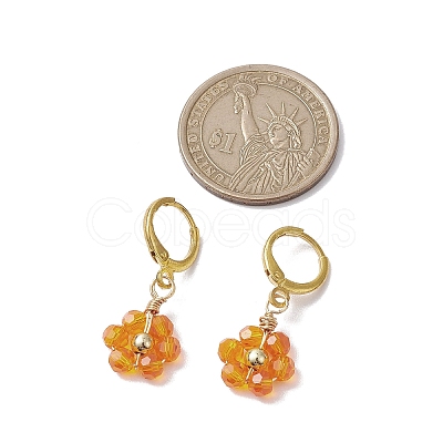 Woven Flower Glass Dangle Earrings EJEW-JE05815-1