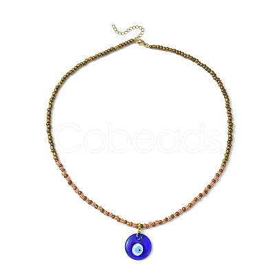 Handmade Evil Eye Lampwork Pendant Necklace with Glass Seed Beaded Chains for Women NJEW-JN04418-1