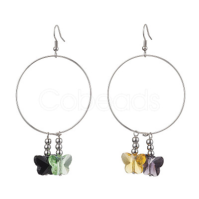 Butterfly Glass Dangle Earrings EJEW-JE05836-1