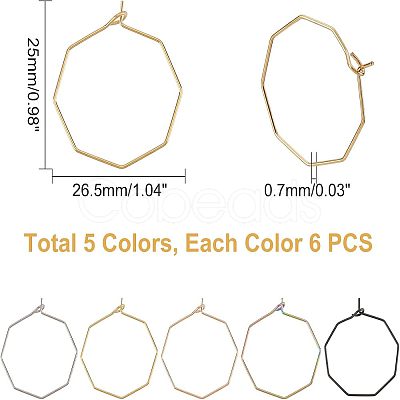 Unicraftale 30Pcs 5 Colors Ion Plating(IP) 316 Surgical Stainless Steel Hoop Earrings Findings STAS-UN0030-95-1