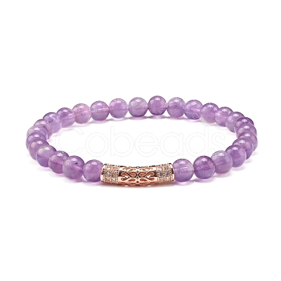 Natural Amethyst Round Beads Stretch Bracelets Set BJEW-JB06980-02-1