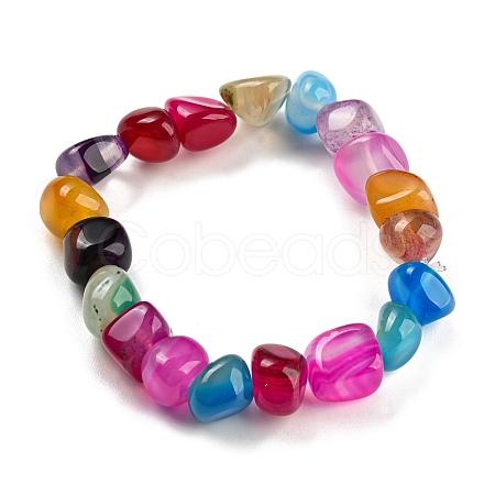 Dyed & Heated Natural Agate Nugget Beaded Stretch Bracelets BJEW-H238-01A-1