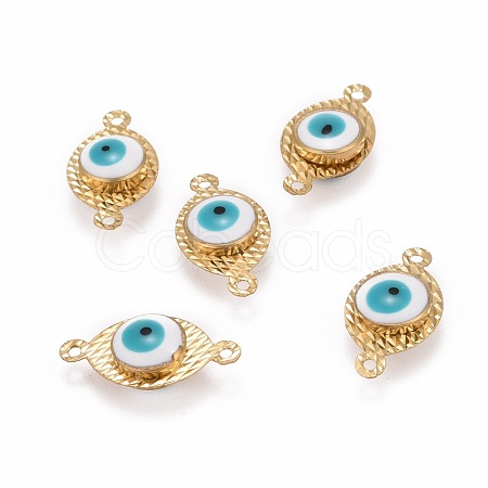 Golden Tone Brass Enamel Evil Eye Links connectors KK-Q570-01F-1