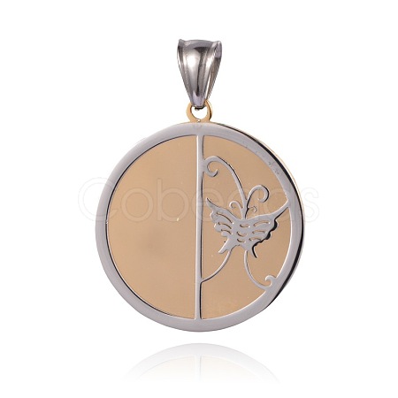 Flat Round with Butterfly Pattern 316 Stainless Steel Pendants STAS-J019-59B-1