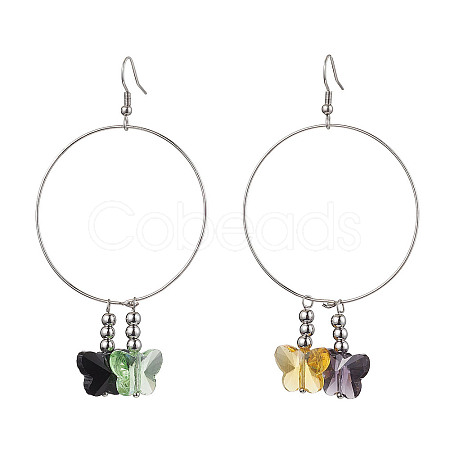 Butterfly Glass Dangle Earrings EJEW-JE05836-1