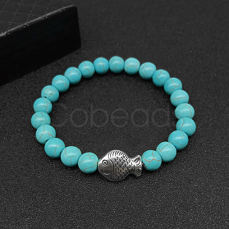 Synthetic Turquoise Stretch Bracelets for Women Men IS4293-14-1