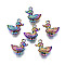 Rainbow Color Alloy Pendants, Cadmium Free & Lead Free, Duck, 16x16x7mm, Hole: 1.8mm