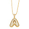 Brass Micro Pave Cubic Zirconia Pendant Necklaces, Golden, Letter A, 16.54 inch(42cm), Pendant: 24~30x13~22mm