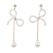 Pearl Pendants Earrings, with 304 Stainless Steel Finding, Bowknot, Golden, 68x32mm