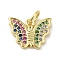 Real 18K Gold Plated Brass Pave Cubic Zirconia Pendants, with Jump Rings, Butterfly, Colorful, 10x13x1.5mm, Hole: 3mm