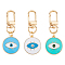 DICOSMETIC 3Pcs 3 Colors Flat Round with Evil Eye Alloy Enamel Pendant Decoration, Swivel Clasp Charms for Keychain, Purse, Backpack Ornament, Mixed Color, 63mm, 1pc/color